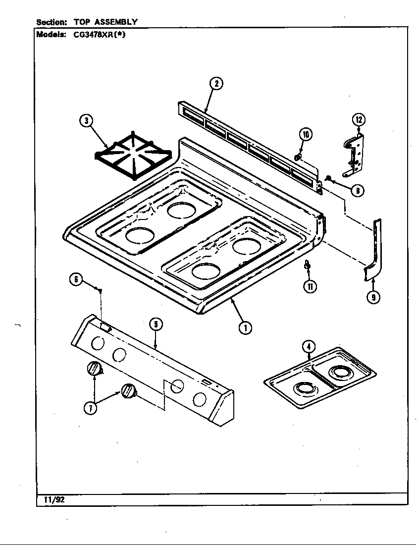 Crosley CG3478XRA top assembly diagram