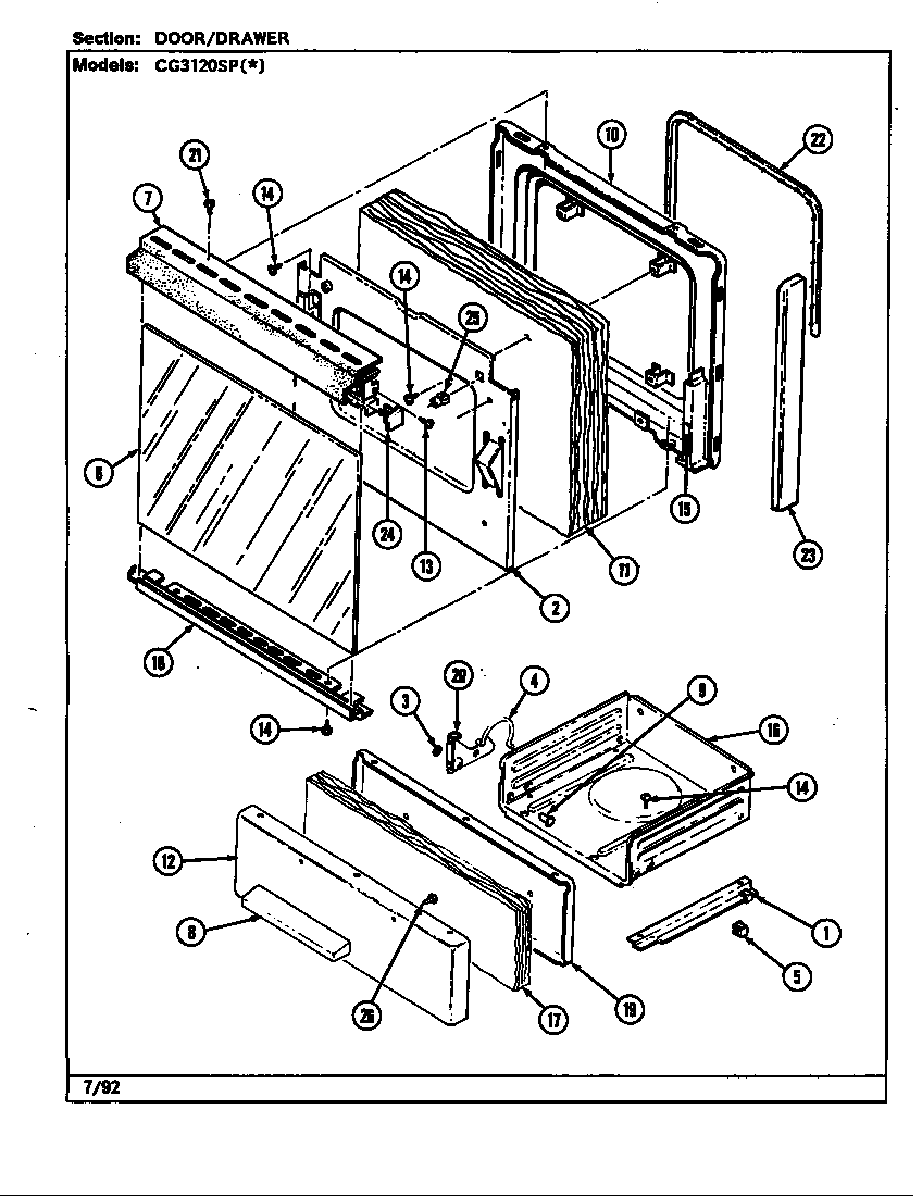 Crosley CG3110PPA door/drawer (cg3120sp*) (cg3120spa) (cg3120spw) diagram