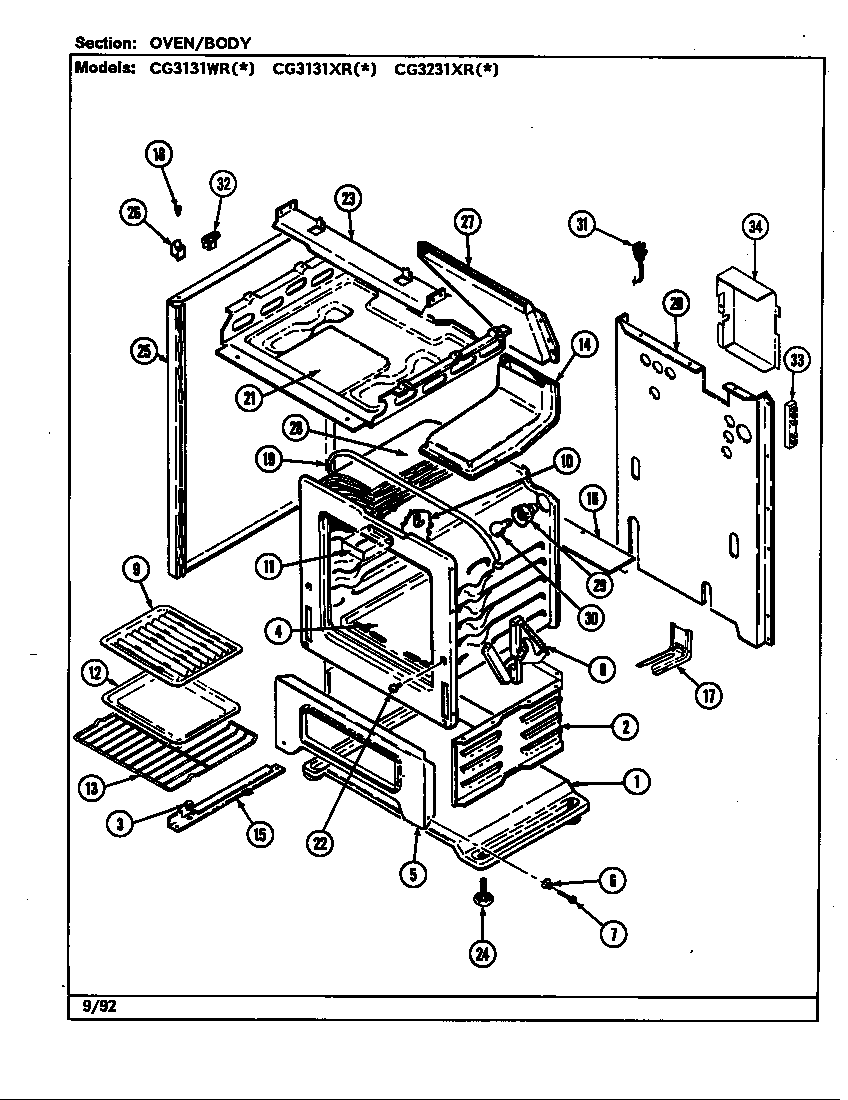 Crosley CG3131WRW oven diagram