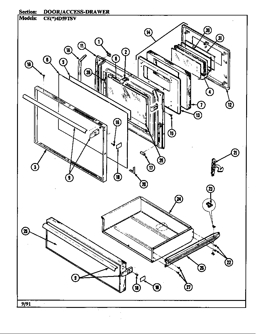 Crosley CEA4D59TSV door/drawer diagram