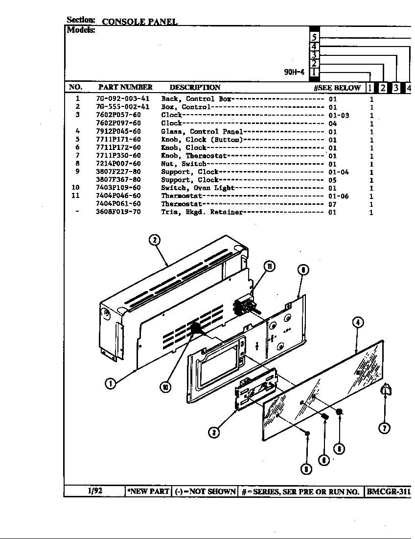 Magic Chef 90HA-4KW control panel diagram