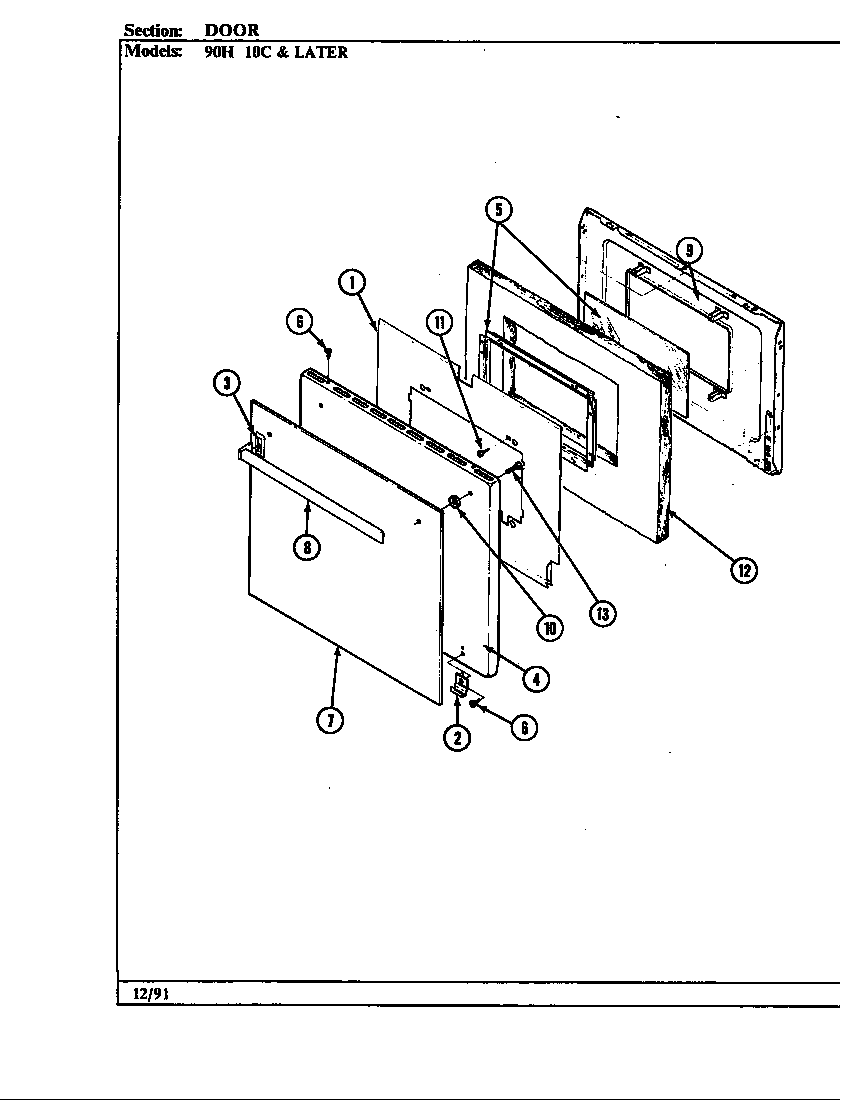 Magic Chef 90HA-4KW door (10c & later) diagram