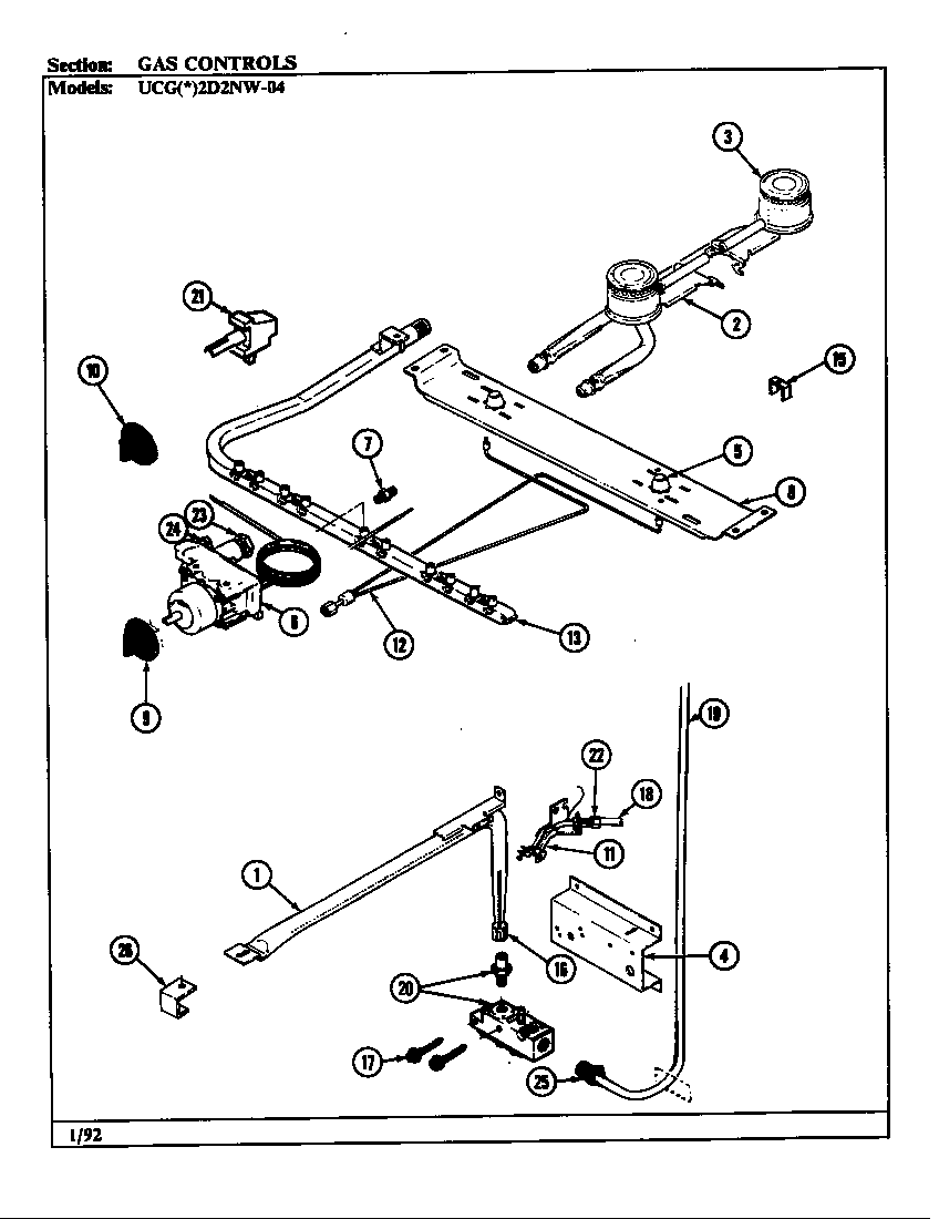 Crosley UCGA2D2NW-AD gas controls diagram