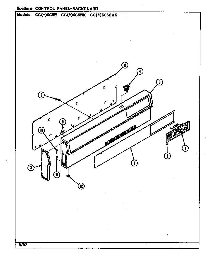 Crosley CGA6C5W control panel diagram
