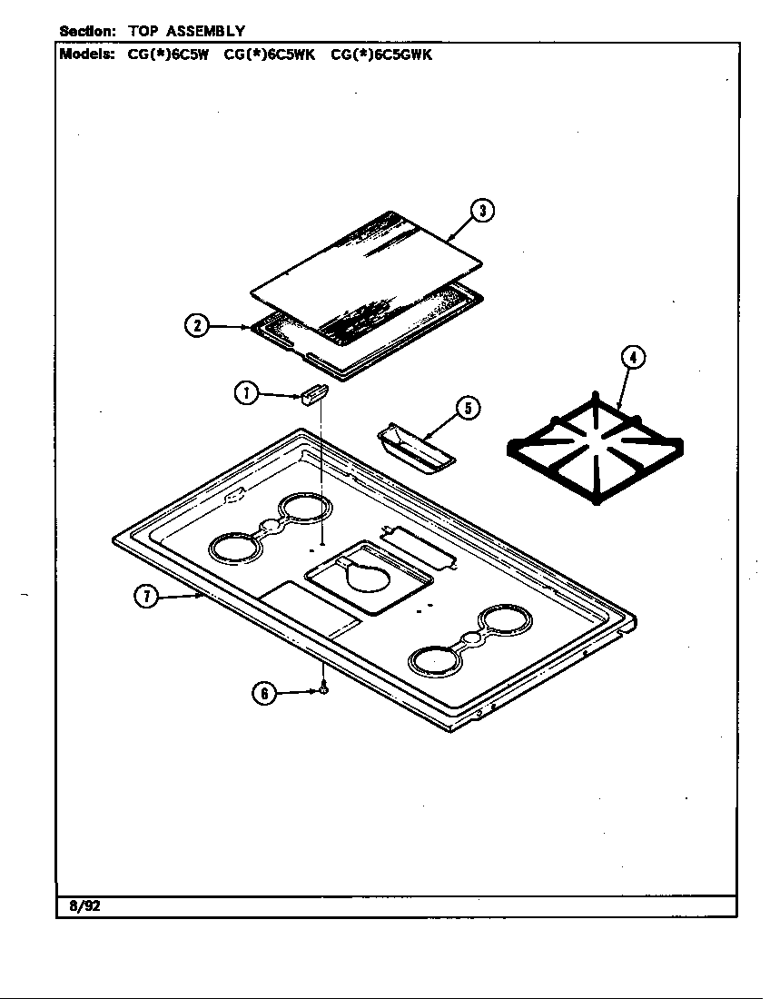 Crosley CGW6C5GWK top assembly diagram