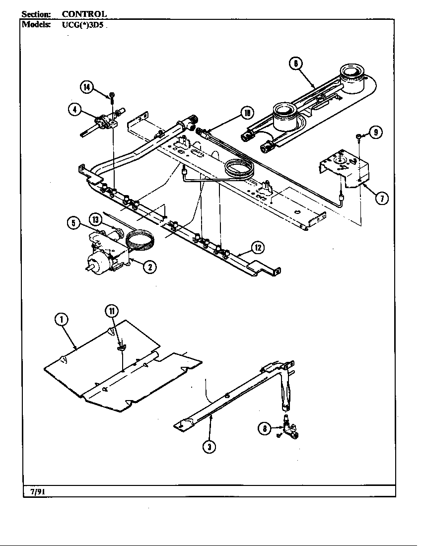 Crosley UCGW3D5NW-AD gas controls diagram