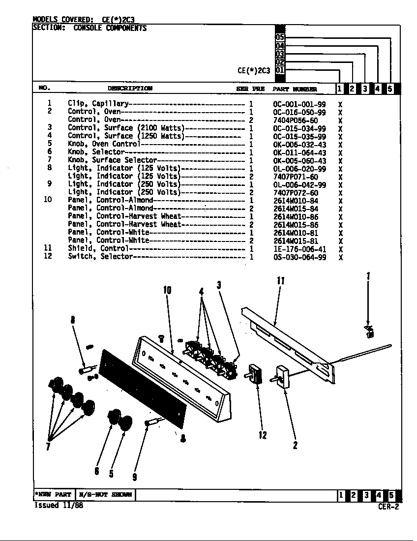 Crosley CEW2C3 control panel diagram