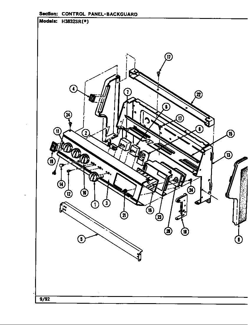 Hardwick H3832SRA control panel diagram