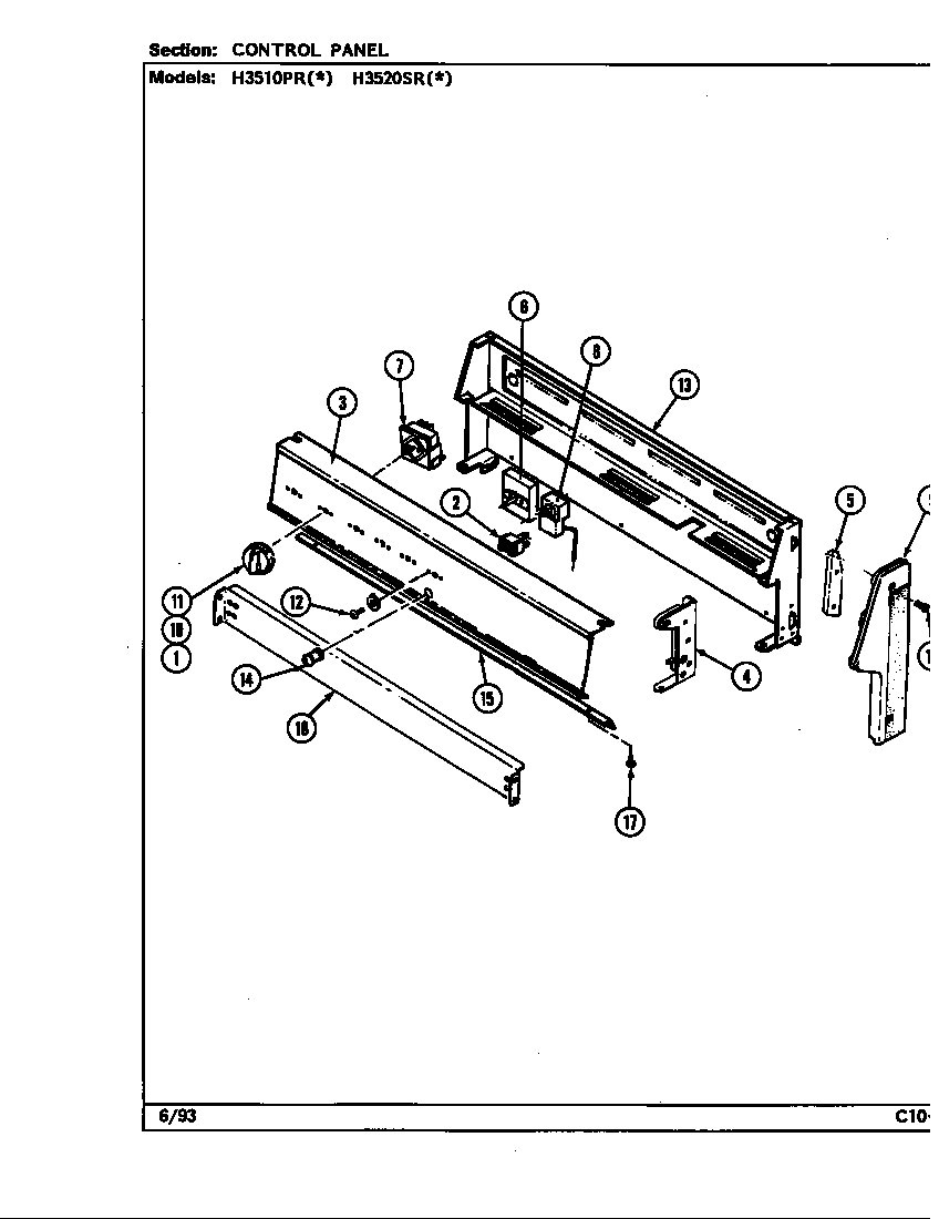 Hardwick H3520SRW control panel diagram