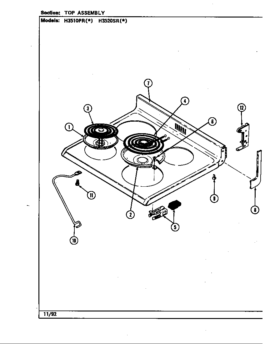 Hardwick H3520SRW top assembly diagram