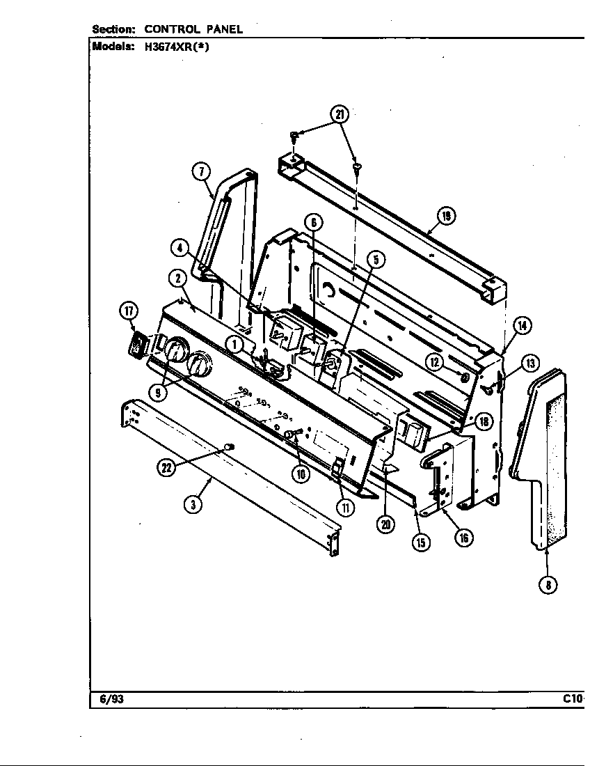 Hardwick H3674XRW control panel diagram