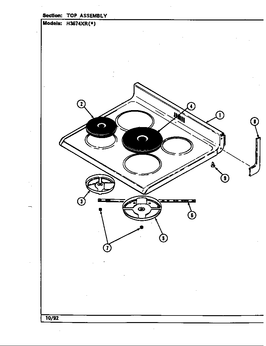 Hardwick H3674XRW top assembly diagram