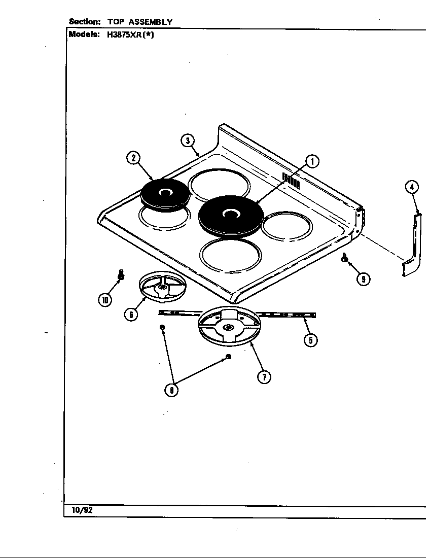 Hardwick H3875XRW top assembly diagram