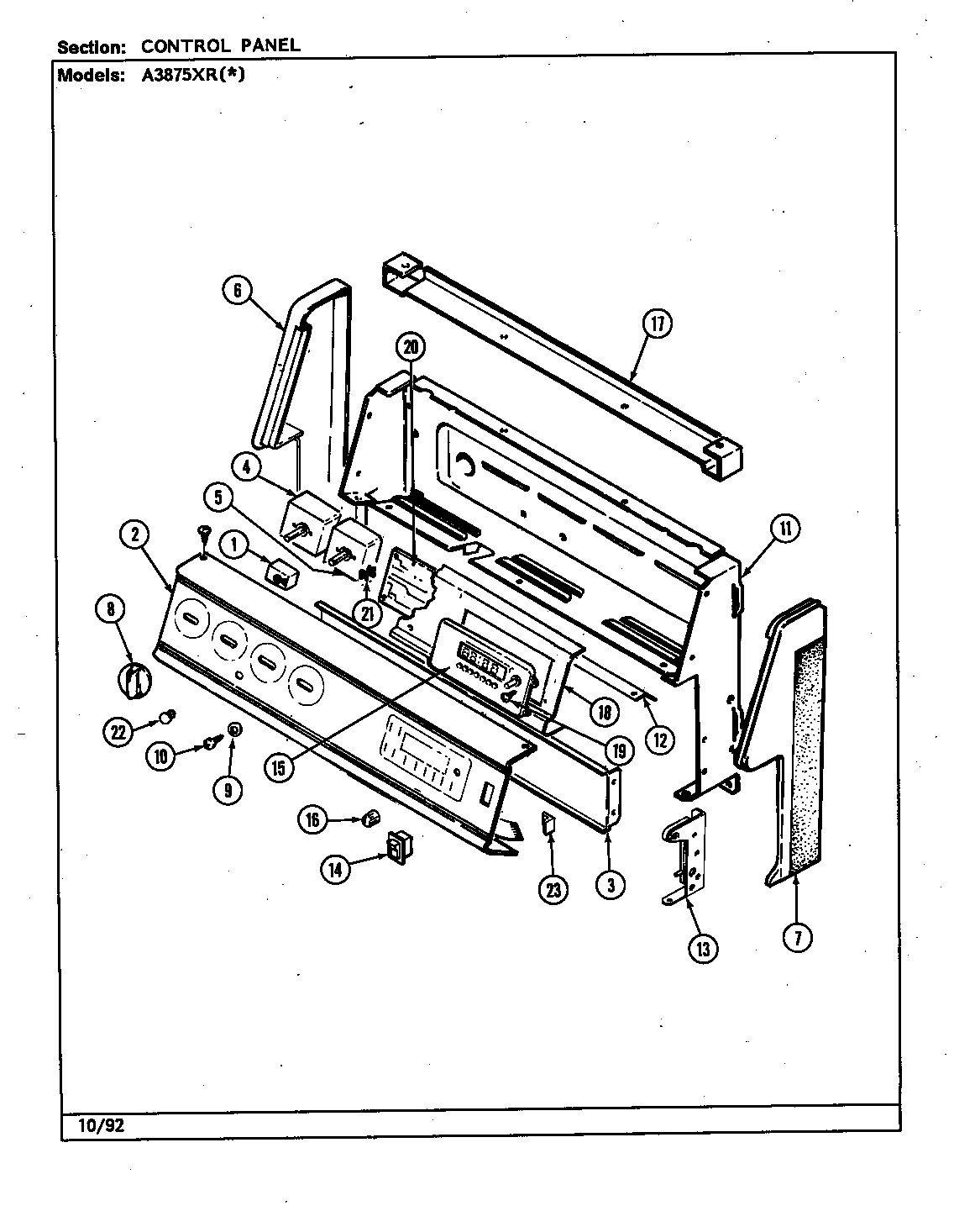Hardwick H3875XRW control panel diagram