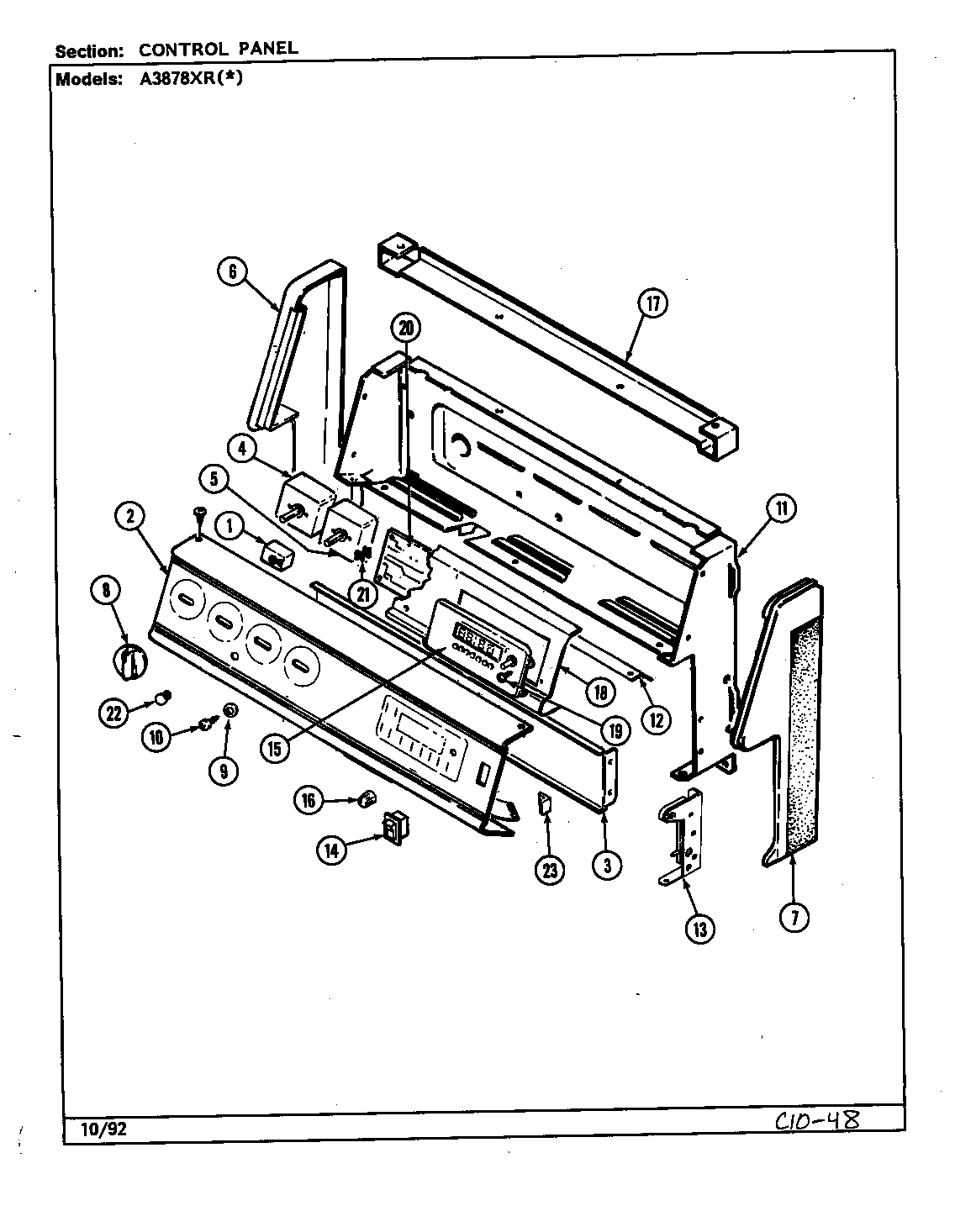 Hardwick H3878XRA control panel diagram