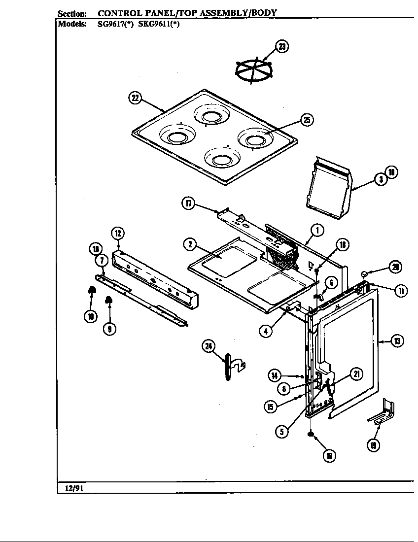 Hardwick SG9617A429R top assembly diagram