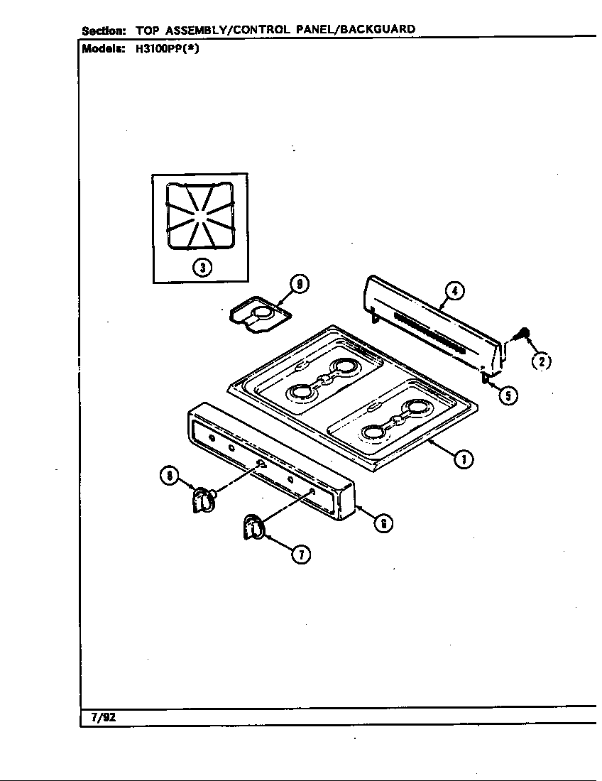 Hardwick H3100PPW top assembly diagram