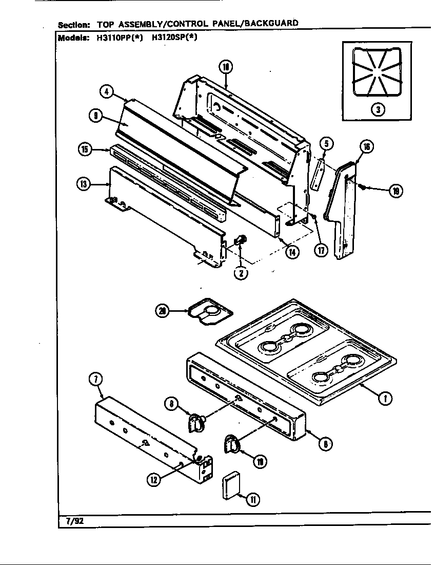 Hardwick H3110PPA top assembly (h311opp*, h3120sp*) diagram