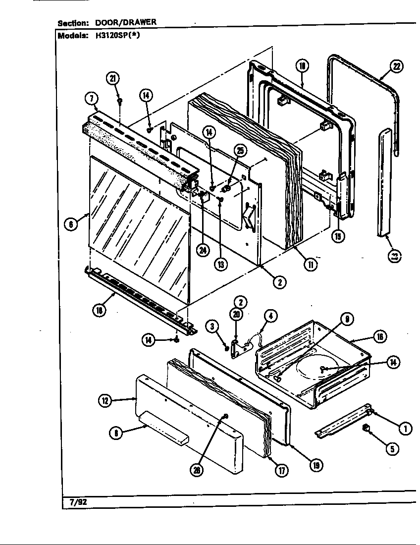 Hardwick H3110PPA door/drawer (h3120sp*) diagram