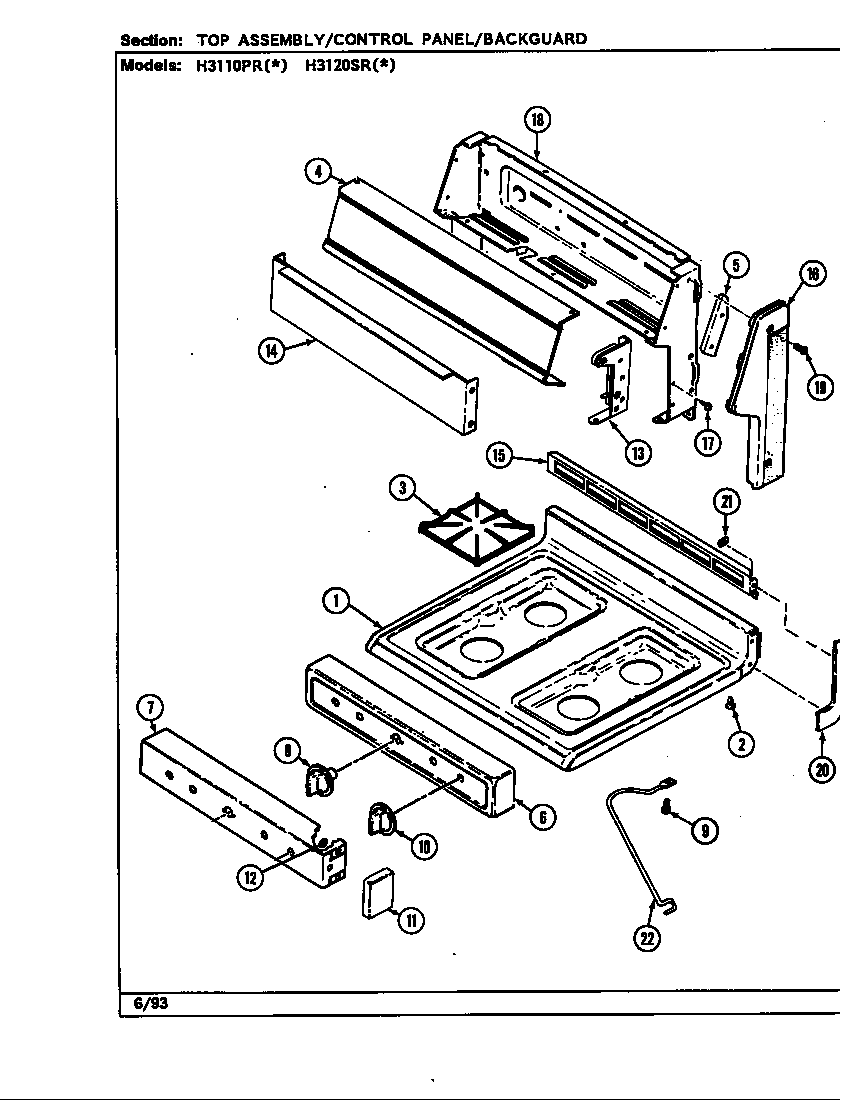 Hardwick H3120SRA top assembly diagram