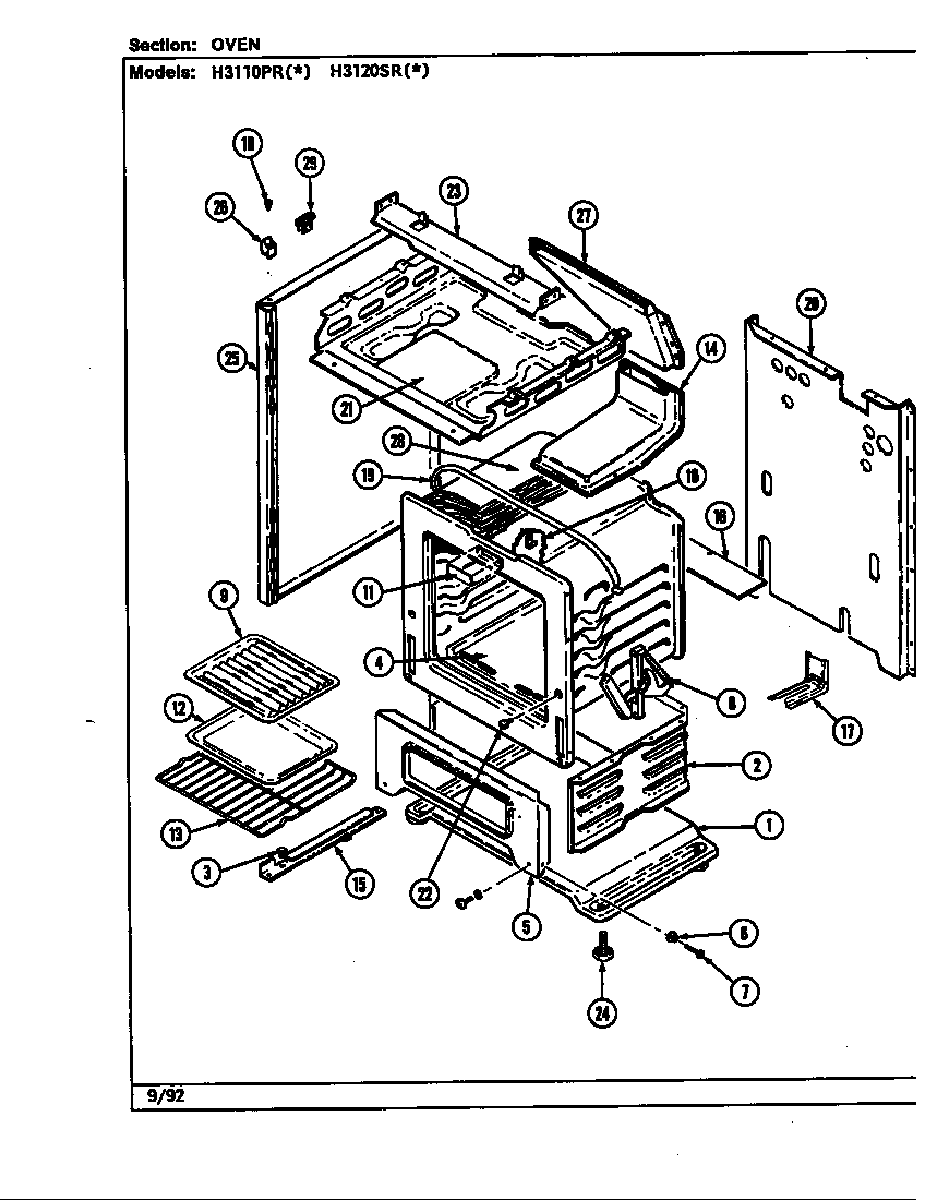 Hardwick H3120SRA oven diagram