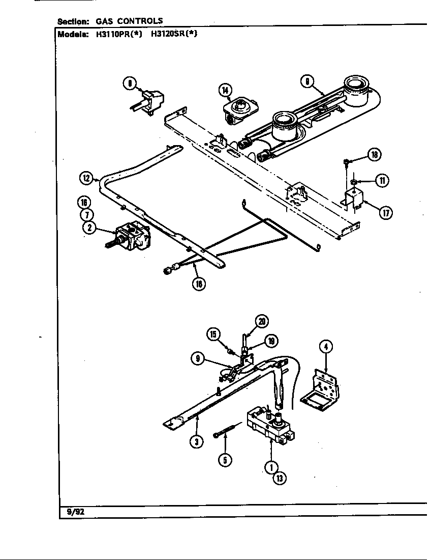 Hardwick H3120SRA gas controls diagram