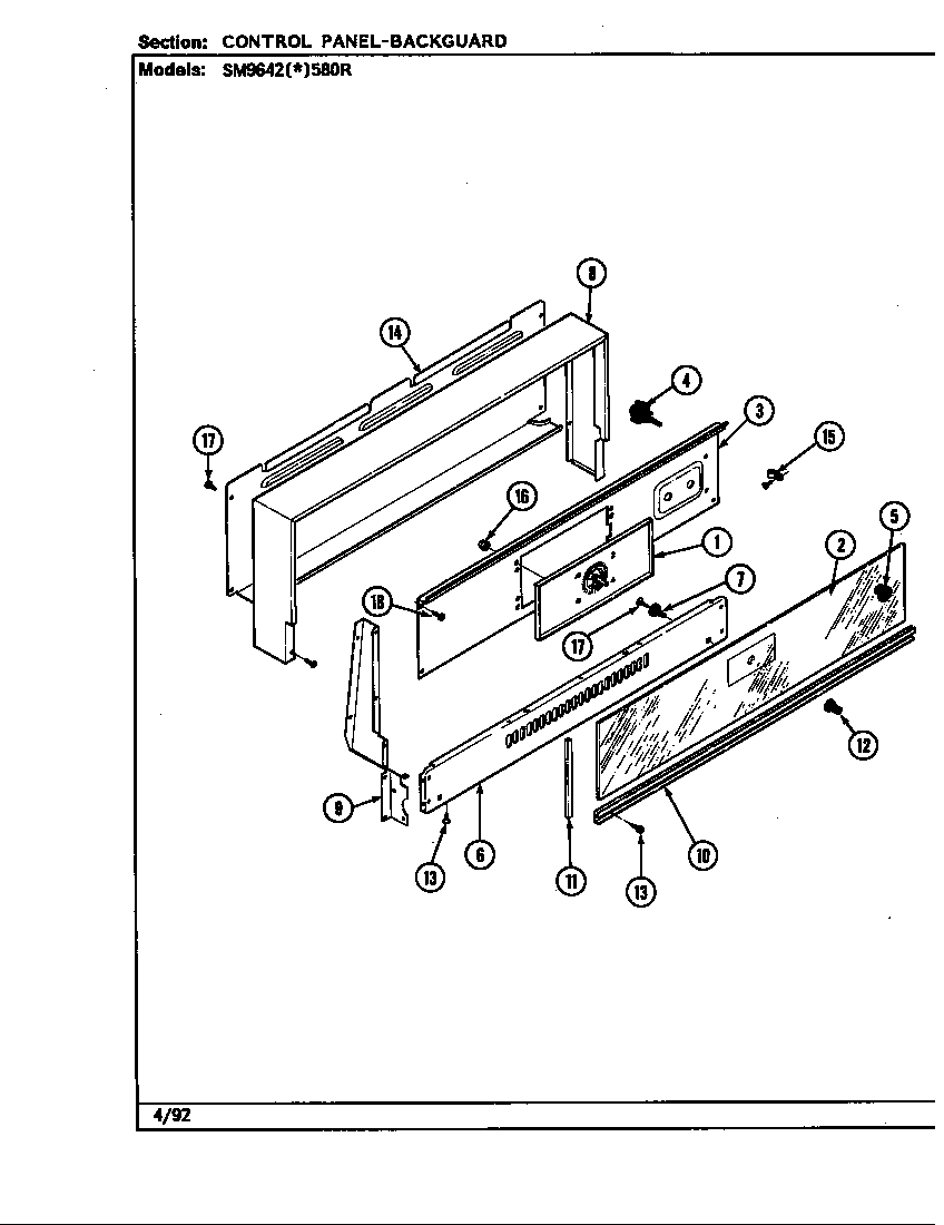 Hardwick SM9642W580R control panel diagram