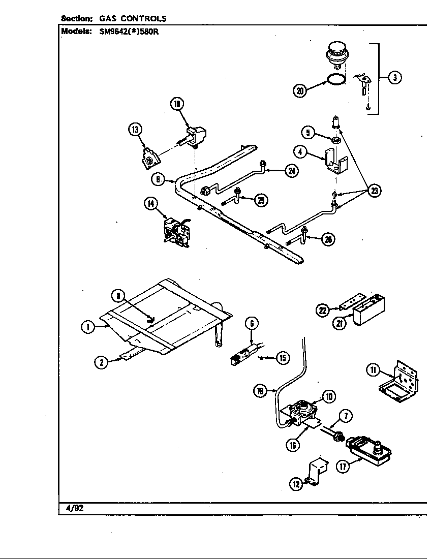 Hardwick SM9642W580R gas controls diagram