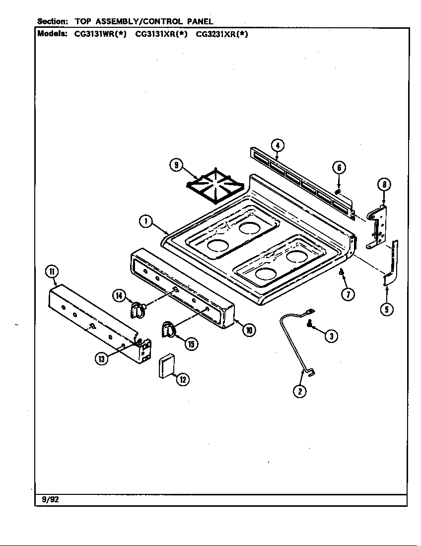 Crosley CG3231XRA top assembly diagram