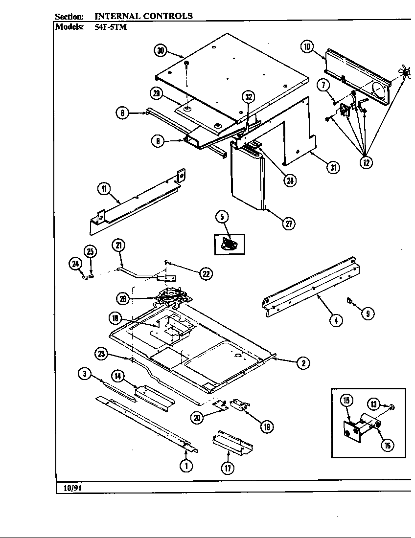 Magic Chef 54FN-5TVWM internal controls diagram