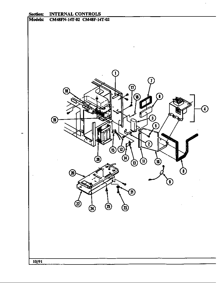 Magic Chef 54F-5TXWM internal controls (cm48f-14t-02) diagram