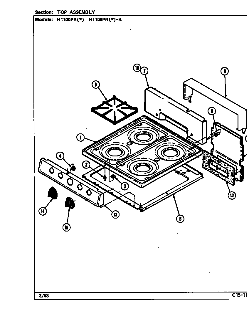 Hardwick H1100PRA top assembly diagram