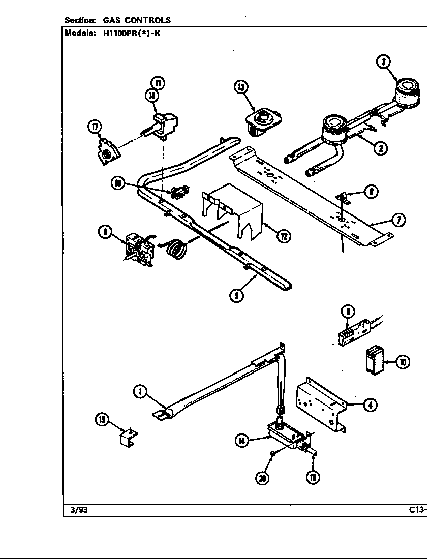 Hardwick H1100PRA gas controls (h1100pr*-k) (h1100pra-k) (h1100prw-k) diagram