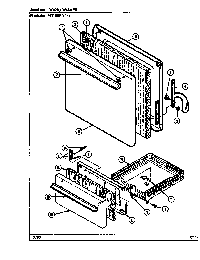 Hardwick H1100PRA door/drawer diagram