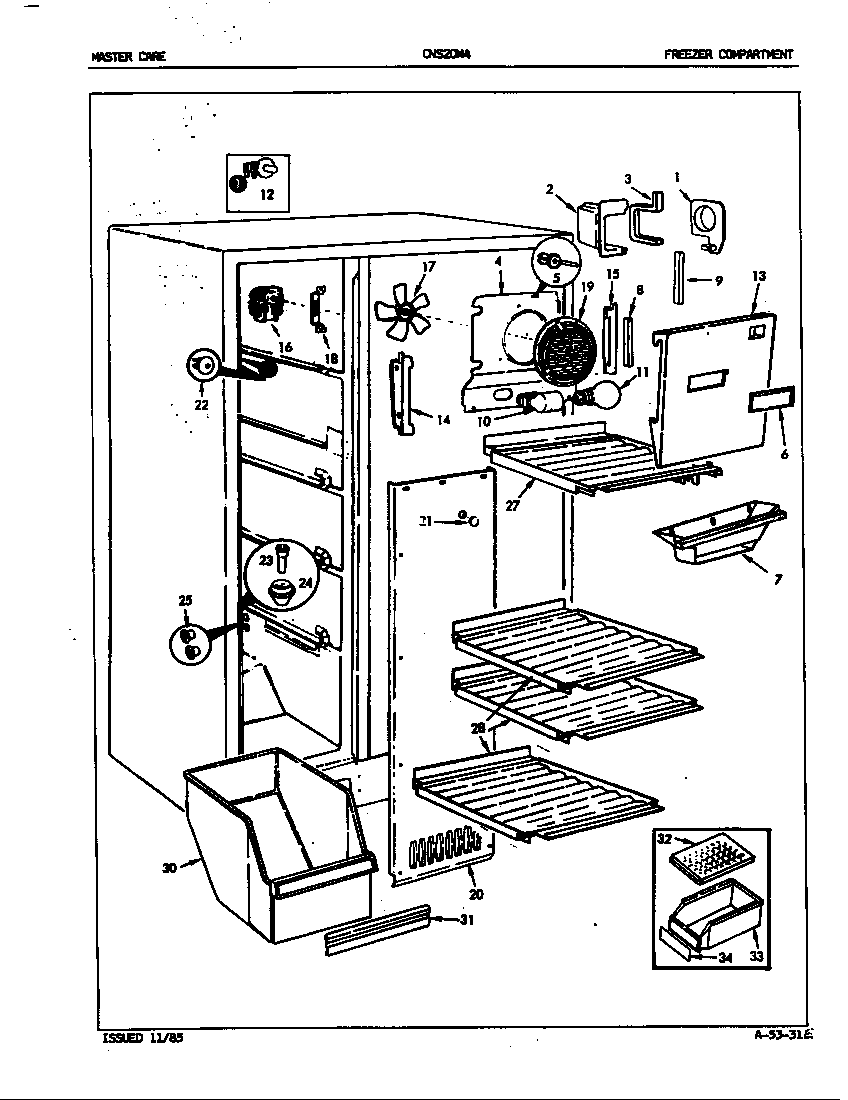 Crosley CNS20M4/5M61A freezer compartment diagram