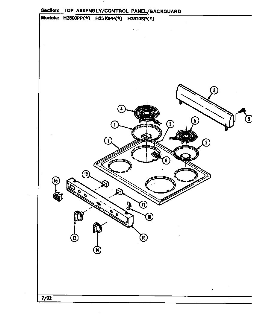 Hardwick H3500PPA top assembly diagram