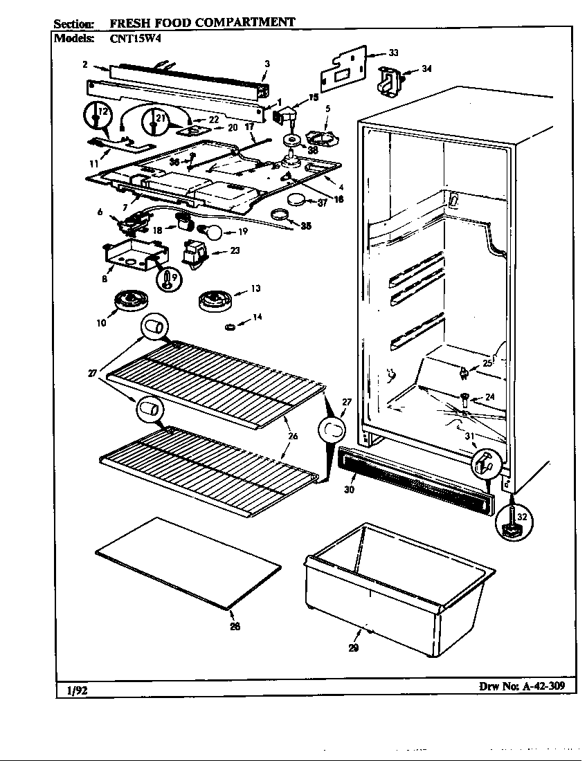Crosley CNT15W4A/BC11A fresh food compartment diagram