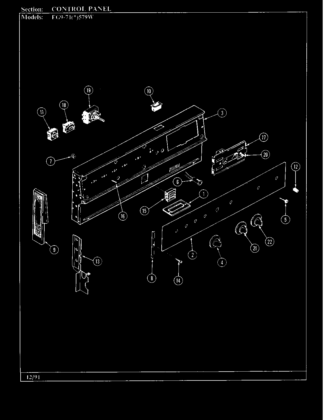 Hardwick EG9-71W579W control panel diagram