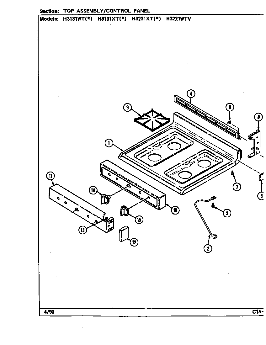 Hardwick H3221WTV top assembly diagram