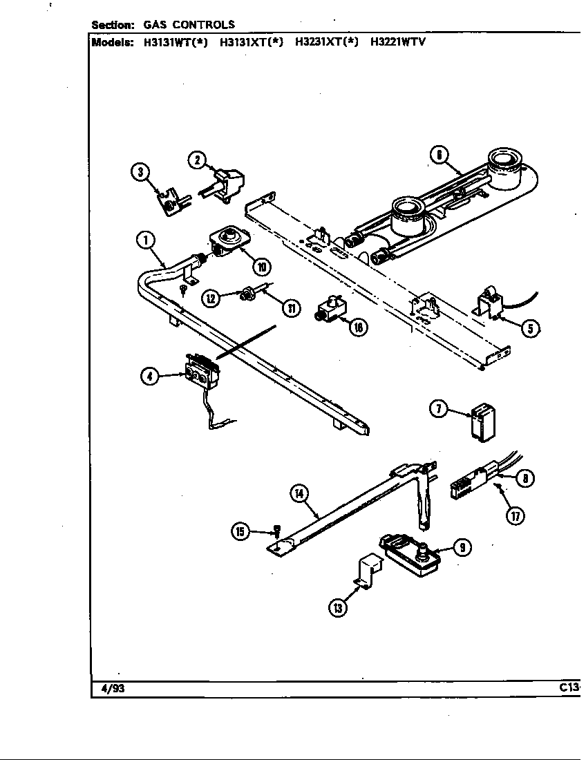 Hardwick H3221WTV gas controls diagram