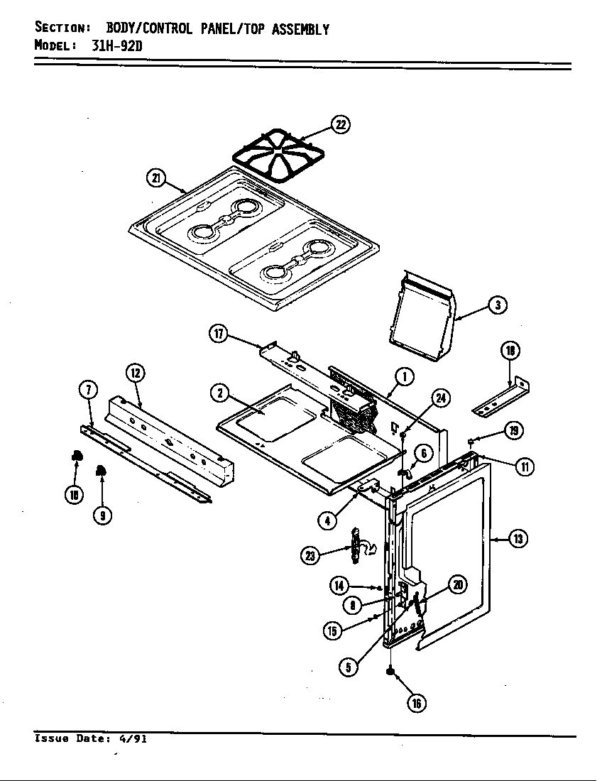 Magic Chef 31HA-92DKX-FV control panel diagram
