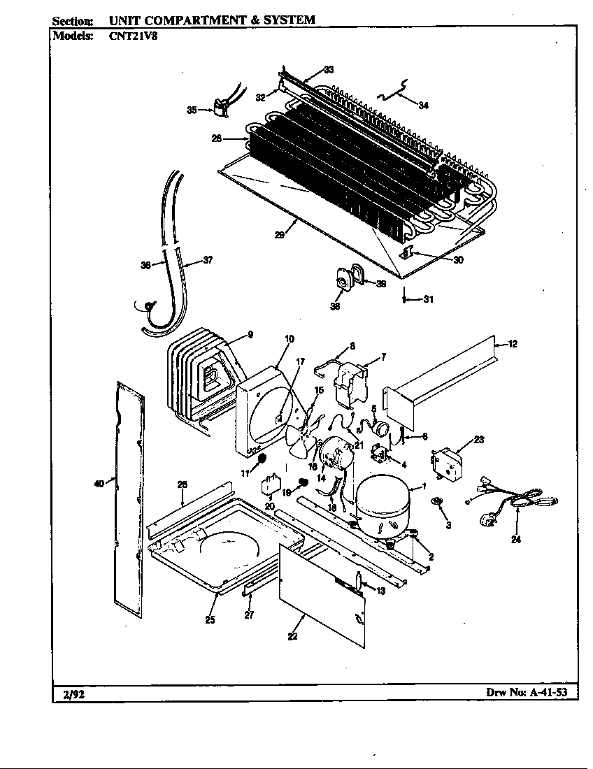 Crosley CNT21V8A/CC74A unit compartment & system diagram