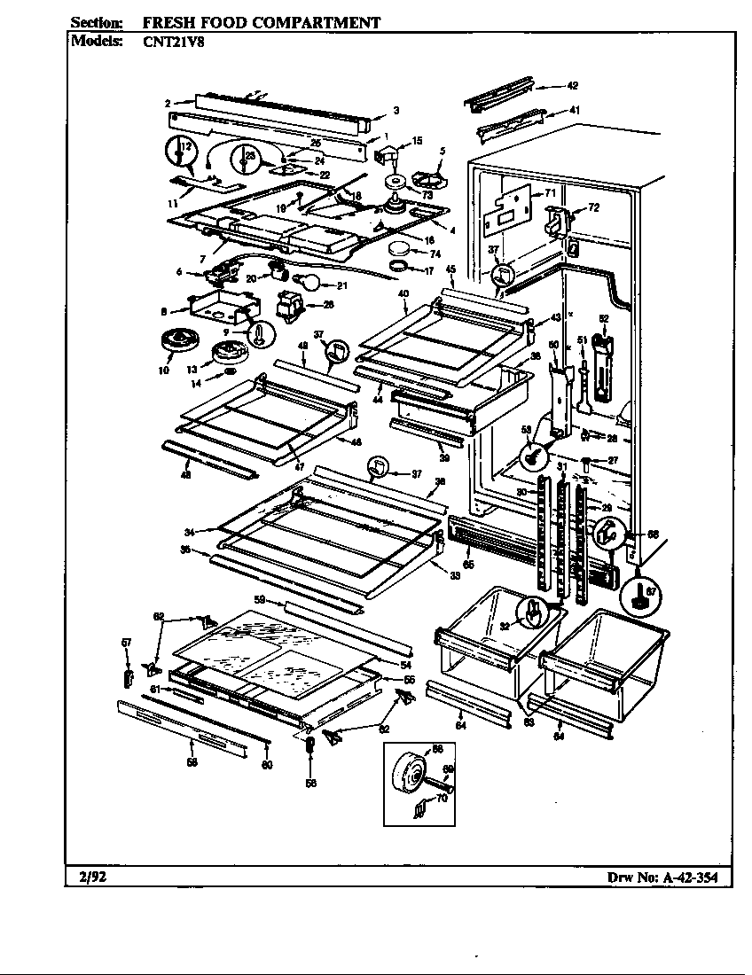 Crosley CNT21V8A/CC74A fresh food compartment diagram