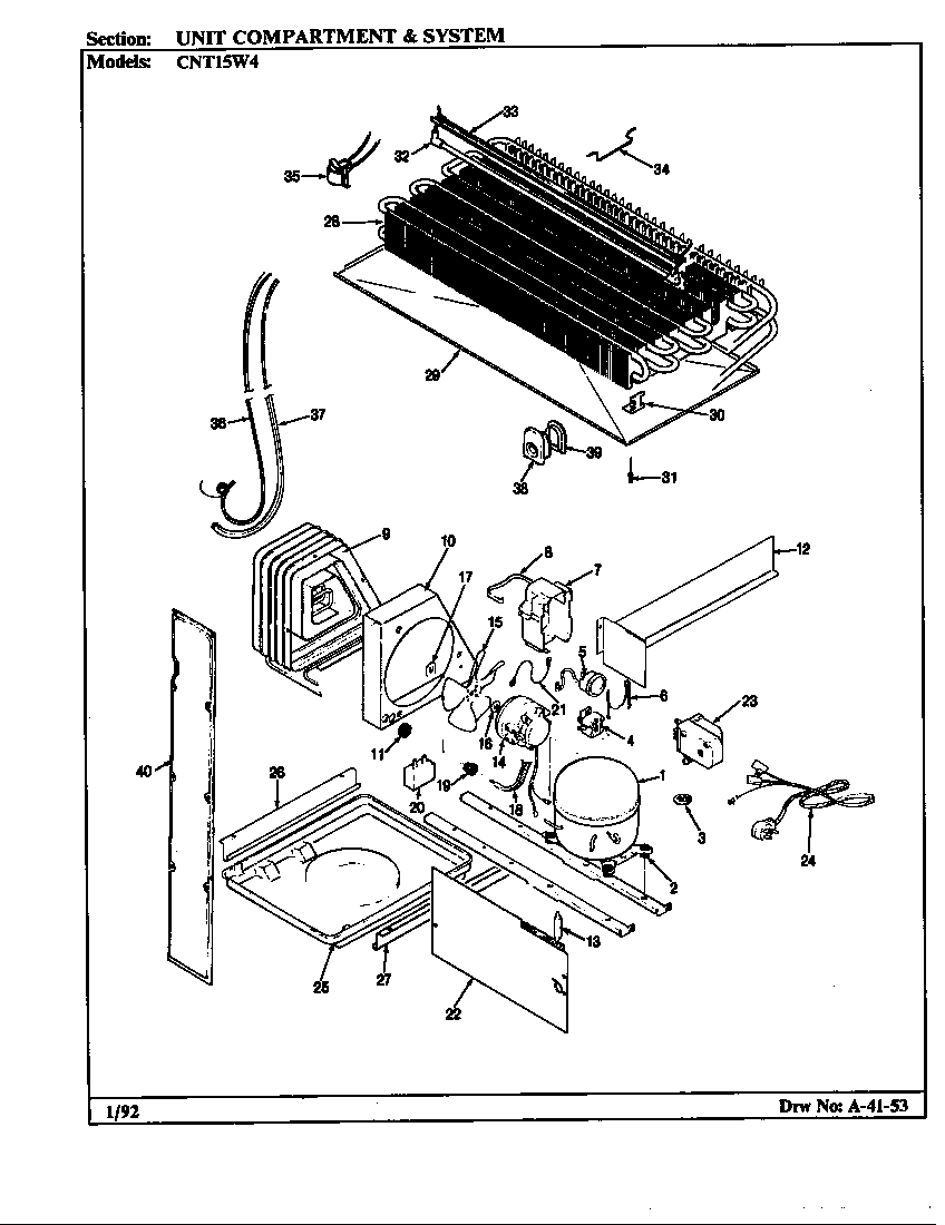 Crosley CNT15W4A/BC11E unit compartment & system diagram