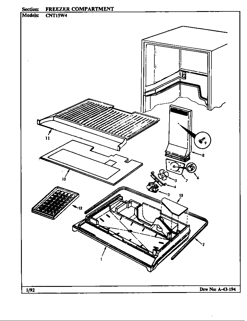 Crosley CNT15W4A/BC11E freezer compartment diagram