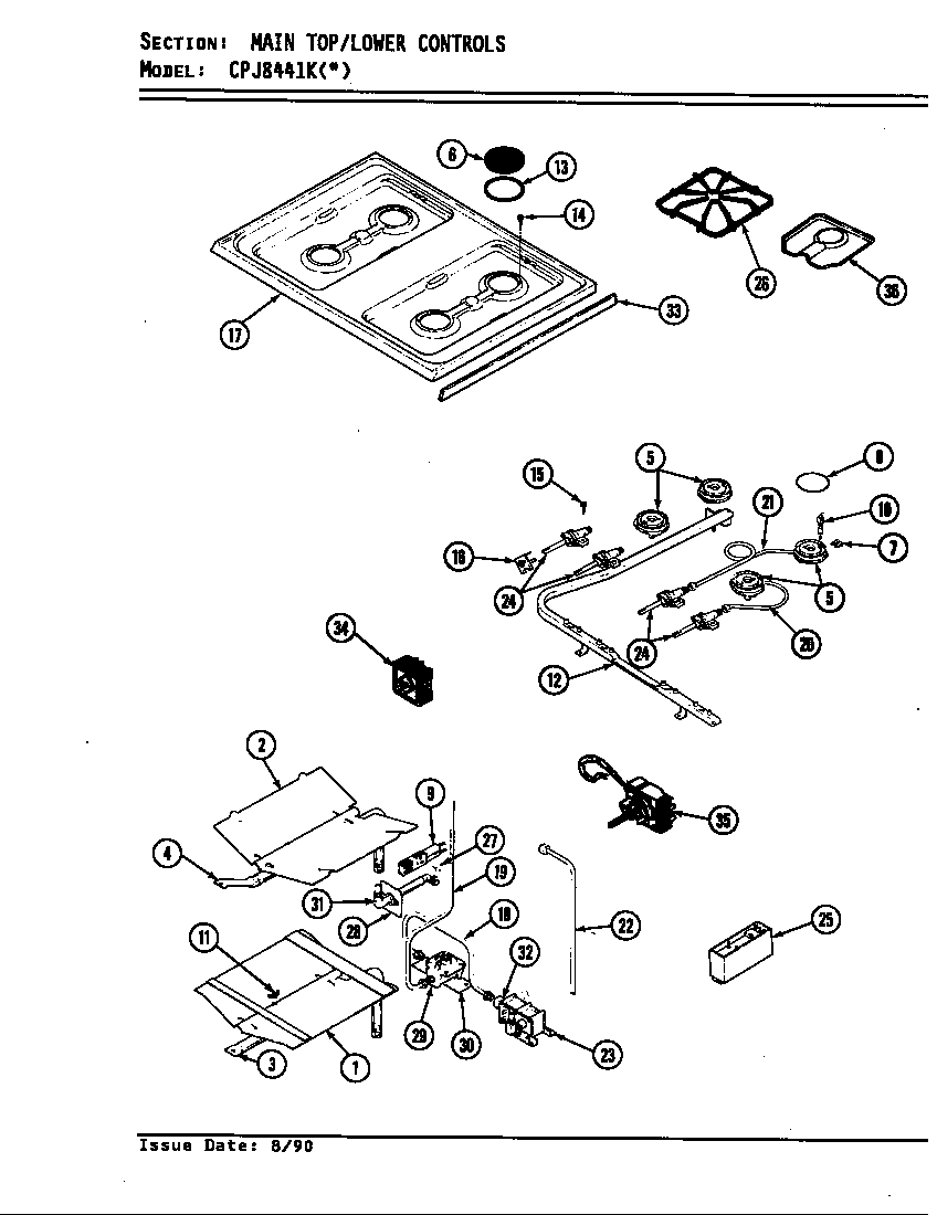 Hardwick CPJ8441KA719D main top & lower controls diagram