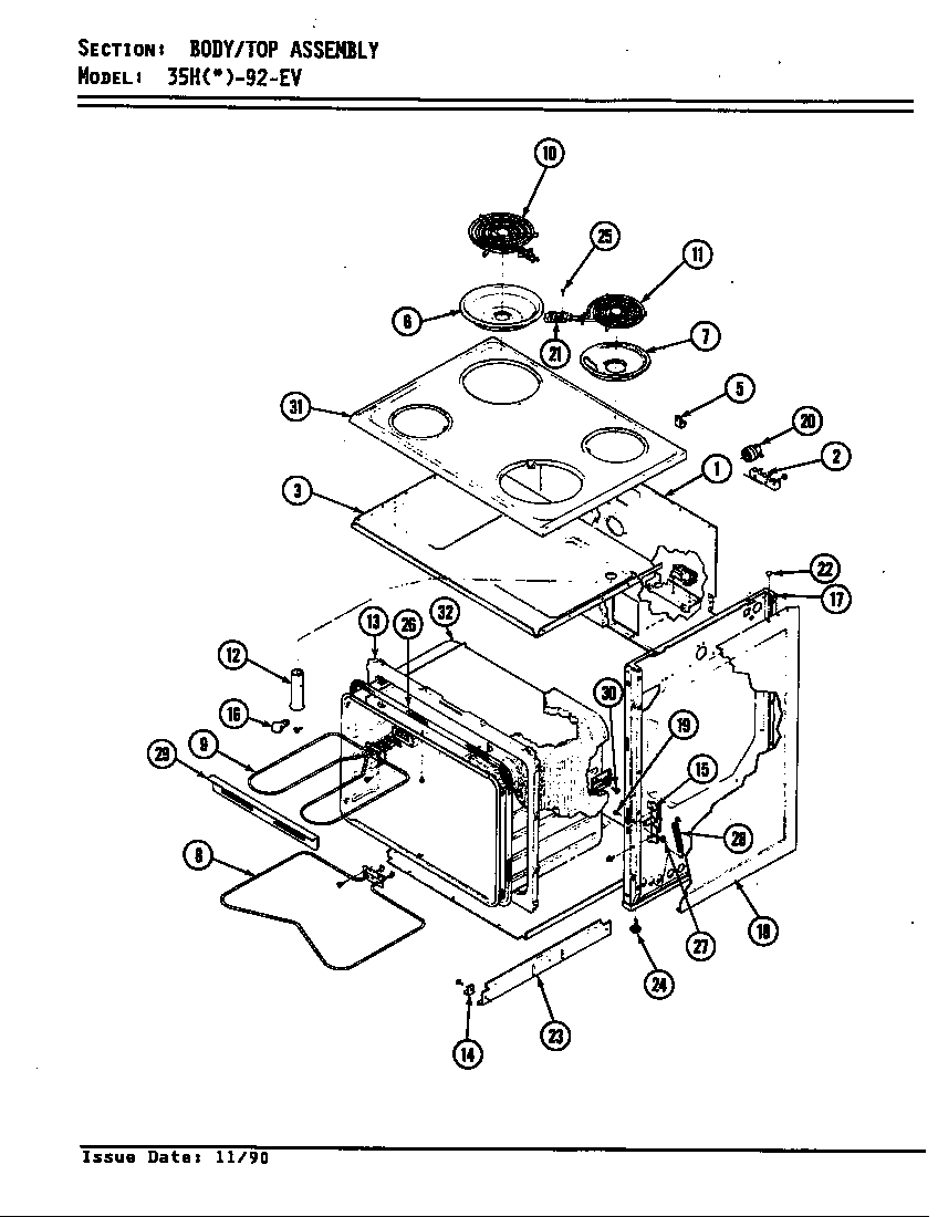 Magic Chef B35HN-92W-EV body diagram