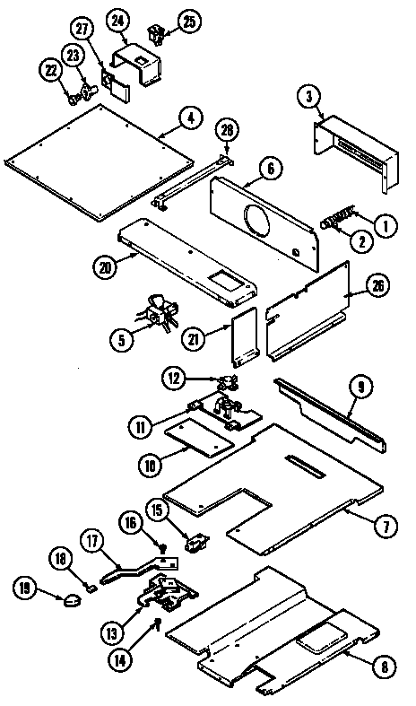 Magic Chef 9835XVB internal controls diagram