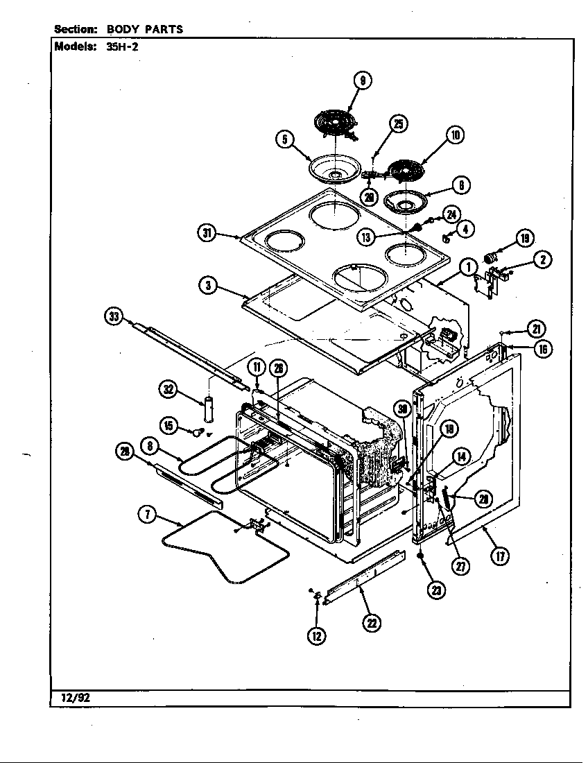 Magic Chef B35HA-2CX-ON body diagram