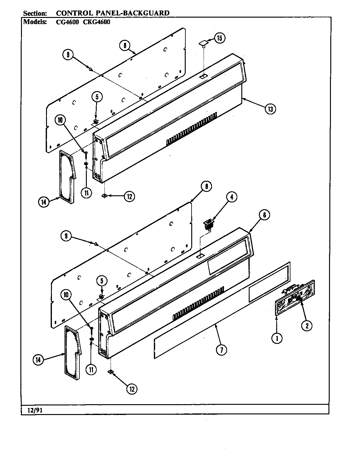 Hardwick CG4622MA539RG control panel diagram